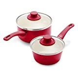 GreenLife Soft Grip Healthy Ceramic Nonstick Saucepan Set with Lids, 1QT and 2QT, Red