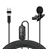 FULAIM USB Type C Lavalier Lapel Microphone with Noise Reduction for Smartphone, 19.7Ft USB C Professional Omnidirectional Clip Mic for YouTube/Interview/Recording Come with USB Adapter for PC, Laptop