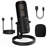 ZealSound Dual Diaphragm Microphone,16mm Capsule Recording Condenser Mic,Mute Button/Monitor Headphone Jack,Gain Control for PC and Type C Phone/Vocal YouTube Streaming Gaming ASMR Zoom Class TIK Tok