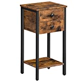 HOOBRO Tall Nightstand, Bedside Table with 2 Drawers and Storage Shelf, Industrial Telephone End Table for Living Room, Study, Bedroom, Space Saving, Easy Assembly, Rustic Brown and Black BF72BZ01