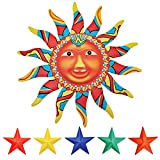 XIUDEEN 3D Metal Sun Wall Decor Outdoor Wall Art with 5 Metal Stars for Outside, Sun Face Decor Outdoor Wall Sculpture Hanging for Home, Garden, Farmhouse, Indoor and Outdoor Decoration