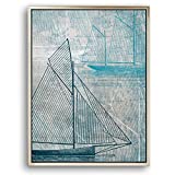 Texture of Dreams Blue Sailing Ship Patent Wall Art Print on Canvas, Vintage Home Decor Stretched and Silver Framed for Living Room Office (24"x36" Inch, Blue Sailing Ship 01)