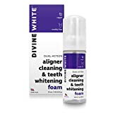 Divine White Dual-Action Stain Removal Aligner/Retainer Cleaner and Teeth Whitening Foam- Hydrogen Peroxide-Good for Invisalign, ClearCorrect, SmileDirectClub, Candid, Byte -Oral Care-Foam Toothpaste