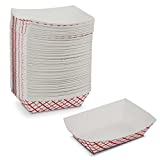 Paper Food Trays - 6 oz Small Disposable Plaid Classy Red and White Boats by MT Products (100 Pieces)