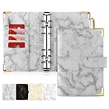 Onlyesh Budget Binder, Marble A6 Binder, Refillable 6 Ring Mini Binder for A6 Filler Paper, Leather Binder Cover with Magnetic Buckle Closure, Grey