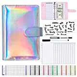 A6 Budget Binder Cash Envelopes for Budgeting, Money Saving Organizer System with 12 Pcs Clear Envelopes Binder Pockets&Label Stickers Budget Sheets for Bill Organizer, Money Organizer for Cash