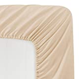 Basic Choice Solid Color Microfiber Queen Deep Pocket Fitted Sheet, Beige