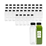 10 OZ Empty Earth Friendly PET Plastic Juice Bottles - Pack of 35 Reusable Clear Disposable Milk Bulk Containers with Tamper Evident Caps Lids (Black)