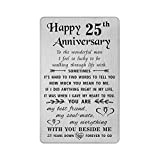 TANWIH Happy 25th Wedding Anniversary Card Gifts for Him Husband, 25 Year Anniversary Cards Gift for Men, Engraved Metal Wallet Insert