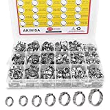 AKIHISA 420PCS 304 Stainless Steel Single Ear Hose Clamp Assortment Kit, 6-28.6mm Hose Clamps, Crimp Pinch Fitting, Fuel Line Hose Clips, Water Pipe, Air Tube, Silicone Vacuum Hose Clamp