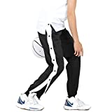Auyz Men's Youth Boys Loose Fit Tear-Away Pants Snap Button Sports Running Basketball Sweatpants-3007#Black-S