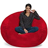 Chill Sack Bean Bag Chair: Giant 5' Memory Foam Furniture Bean Bag - Big Sofa with Soft Micro Fiber Cover - Red Furry