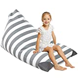 Aubliss Stuffed Animal Storage Bean Bag Chair Cover (Stuffing Not Included), Toy Organizer & Floor Lounger in One for Kids and Adults, Premium Cotton Canvas Extra Large Stuff Sit (Grey Stripe)