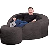 Ultimate Sack 5000 Bean Bag Chair w/Foot Stool in Multiple Sizes and Colors: Giant Foam-Filled Furniture - Machine Washable Covers, Double Stitched Seams, Durable Inner Liner. (5000, Grey Suede)
