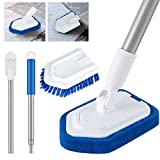 Shower Scrubber Cleaning Brush with Telescopic Long Handle, Wihxd 2-in-1 Tub and Tile Scrubber Brush with Replaceable Sponge Scrub Brush for Cleaning Bathroom Shower Bathtub Floor Tile
