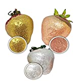 Gold Rosegold and White Edible Glitter Disco dust for cake decoration. chocolate strawberry covered, set of 3 Colors ,4 Gram Net each, use on Cake ,Cupcake and any dessert