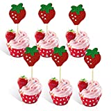 Strawberry Cupcake Topper Baby Girl Berry Theme Birthday Party Cake Decoration-pack of 24