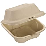 Biodegradable, Grease-Proof 6x6 Clamshell To Go Box 100pk. Disposable, Microwavable Take Out Container With Hinged Lid. Bulk Eco-Friendly Carryout Boxes Great for Parties, Restaurants and Food Trucks
