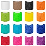 【16-Pack】 2”x 5 Yards Self Adhesive Bandage Wrap - Vet Wrap Self Adherent Wrap for Dogs Cats Horses Animals - Tattoo Grip Cover Wrap - Athletic Elastic Cohesive Bandage for Wrist Healing Ankle Sprain