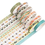 YUBBAEX 10 Rolls Sparkling Washi Tape Set 8mm Skinny Gold Foil Decorative Masking Washi Tapes for Bullet Journal,Scrapbook, Planner, DIY Crafts (Cartoon Doggy)