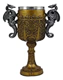 Ebros Decorative King Arthur Pendragon Holy Grail The Golden Cup Of Life Dual Dragons Drinking Wine Goblet Chalice Arthurian Legends Ceremonial Cup Medieval Fantasy Decor