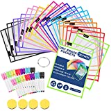 Dry Erase Pockets 20 Set Dry Erase Sleeves Oversized 10 x 14 Inches Teachers Students Supplies for Classroom Reusable Dry Erase Pockets Sleeves Assorted Colors