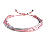 Breast Cancer Awareness Bracelet in Pale Pink, White and Metallic Silver Cord Adjustable Drawstring Pink Aware Cause Jewelry