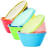Youngever 12 Ounce Plastic Bowls with Lids, Snack Bowls, Small Bowls, Food Storage Containers, Microwave Safe, Dishwasher Safe, Set of 9 in 9 Assorted Colors