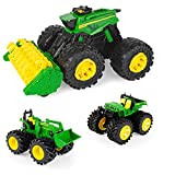 John Deere Toddler Toys, Monster Treads Super Scale Combine Toy Set with 2 Extra Monster Treads Vehicles, Ages 3+ , Green