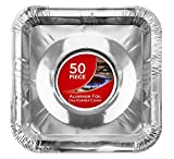 Gas Burner Liners (50 Pack) Disposable Aluminum Foil Square Stove Burner Covers - 8.5 Inch Gas Range Protector Bibs Keep Stove Clean - Foil Liners to Catch Oil, Grease and Food Spills