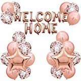 JumDaQQ Welcome Home Letter Balloon Banner with Star Sequin Balloons for Home Family Party Decorations( 24 Pack) (Gold rose)