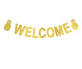 GZFY Welcome Banner Pineapple Bunting Wedding Birthday Decor House Home Decorations Garland Photo Booth Props Bachelorette Party Supplies (Gold)