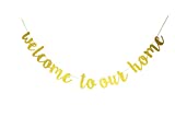 Starsgarden Glitter Gold Welcome to Our Home Banner for Housewarming Patriotic Military Decoration Family Party Supplies Cursive Bunting Photo Booth Props Sign(Gold Welcome Home)