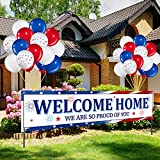 36 Pieces Welcome Home Banner Decoration Set, Large Fabric We are So Proud of You Banner with 35 Pieces Latex Balloons for Deployment Returning Party Supplies and Military Army Homecoming Party Decor