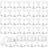 24 Pack 1 oz Round Clear Leak Proof Plastic Cosmetic Container Jars Plastic Pot Jars with Inner Liners and White Lids for Travel Storage Make Up,Eye Shadow,Nails,Powder,Paint,Jewelry