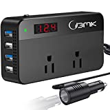 BMK 200W Car Power Inverter, Upgraded DC 12V to 110V AC Car Inverter 4 USB Ports Charger Adapter Car Plug Converter with Switch and Current LCD Screen