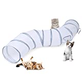 Sheldamy Cat Tunnel, S-2-Way Cat Tunnels for Indoor Cats, Collapsible Cat Play Tunnel, Interactive Toy Maze Cat House with 1 Play Ball for Cats, Puppy, Kitty, Kitten, Rabbit (White & Gray)