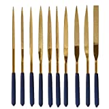 Yakamoz 10Pcs Titanium Diamond Metal File Set Fine Round Needle File Triangular Square Flat Riffler File Kit for Wood Stone Glass Jewelry Jewelers Carving Sanding Polishing DIY Tools - 5x180mm