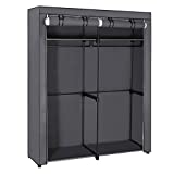 SONGMICS Portable Wardrobe with Hanging Rods, Closet Storage Organizer, Clothes Rack, Foldable, Cloakroom, Study, Stable, 55.1 x 16.9 x 68.5 Inches, Gray URYG02GY