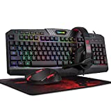 Redragon S101 Wired RGB Backlit Gaming Keyboard and Mouse, Gaming Mouse Pad, Gaming Headset Combo All in 1 PC Gamer Bundle for Windows PC – (Black)