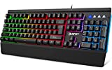 NPET K510 Gaming Keyboard, Wired LED Backlit Computer Keyboard with Ergonomic Wrist Rest, 12 Multimedia Keys & 19 Keys Anti-ghosting USB Full Size Rainbow Keyboard for Laptop/Desktop/PC