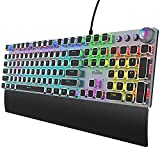 Fiodio Mechanical Gaming Keyboard, LED Rainbow Gaming Backlit, 104 Anti-ghosting Keys, Quick-Response Black Switches, Multimedia Control for PC and Desktop Computer, with Removable Hand Rest