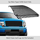 APS Premium Stainless Steel Black 8x6 Horizontal Billet Grille Insert Compatible with Ford F-150 2009-2014 Main Upper N19-H41468F