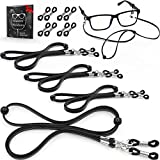 Eyeglass Strap Holders - Premium ECO Leather Eye Glass String Strap - Eyeglass Chain for Women Men - Eye Glass Accessory Chain Around Neck - 4 Cords (Black)