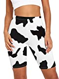 LilyCoco Women's Cow Printed High Waist Yoga Biker Shorts Workout Short Leggings Cow Print Large