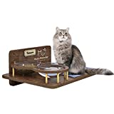 Nicks Peticuliar Designs Cat Wall Shelf with 2 Raised Food and Water Glass Bowls-Wall Mounted Wooden Cat Rack Furniture for Cat Supplies-Perches-Hammocks