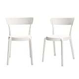 Amazon Basics White, Armless Bistro Dining Chair-Set of 2, Premium Plastic