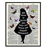 Alice in Wonderland Quote Upcycled Dictionary Wall Decor Print - 8x10 Home Art Poster - Unique Room Decorations for Bedroom, Office, Girls or Kids Room - Gift for Disney Fans - Unframed Photo