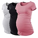 Liu & Qu Womens Maternity Tops 3 Packs Classic Side Ruched Short Sleeve Pregnancy Shirts