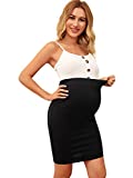 MakeMeChic Women's Stretch High Waist Midi Maternity Pencil Skirt Pregnancy Skirts Black M